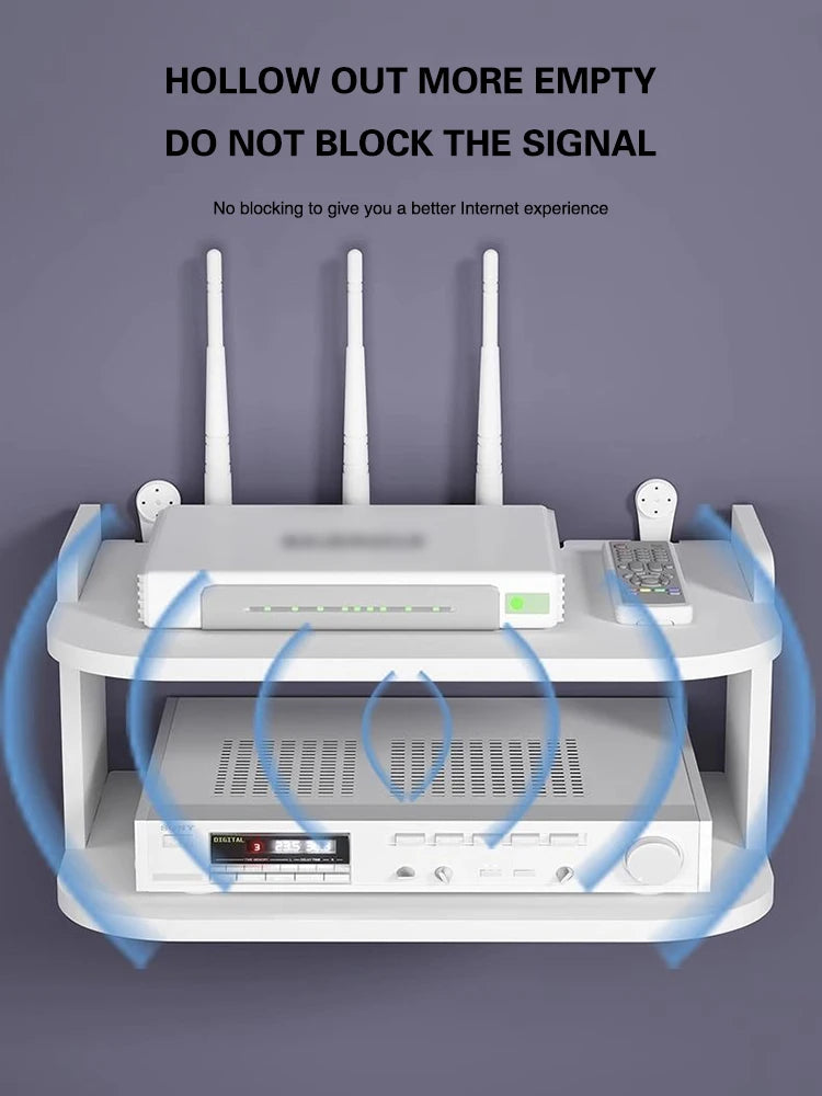 Wifi Hanging Shelf Router Power Strip Multi Outlet TV Set Top Box Cable Hidden Floating Rack Wall Mount Holder Storage Organizer