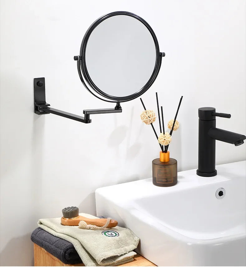 Dressing Mirror Wall Mounted 8 Inch Magnifying Two-sides Mirror Space Aluminum Black  Makeup Mirror Cosmetic Lady Gift