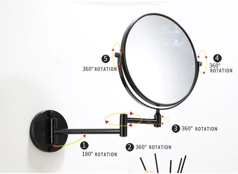 Dressing Mirror Wall Mounted 8 Inch Magnifying Two-sides Mirror Space Aluminum Black  Makeup Mirror Cosmetic Lady Gift