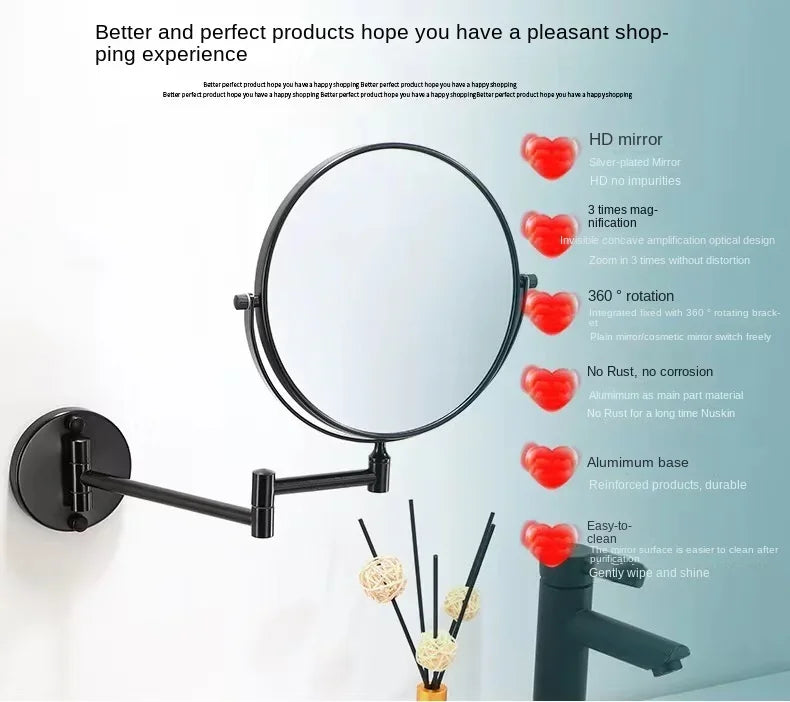 Dressing Mirror Wall Mounted 8 Inch Magnifying Two-sides Mirror Space Aluminum Black  Makeup Mirror Cosmetic Lady Gift