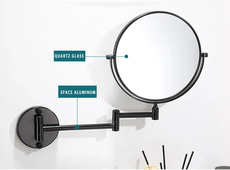Dressing Mirror Wall Mounted 8 Inch Magnifying Two-sides Mirror Space Aluminum Black  Makeup Mirror Cosmetic Lady Gift